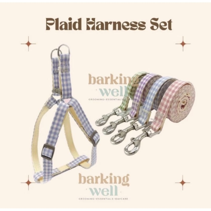 Harness Anjing - Plaid H Harness Set Tali Tuntun Anjing Dada