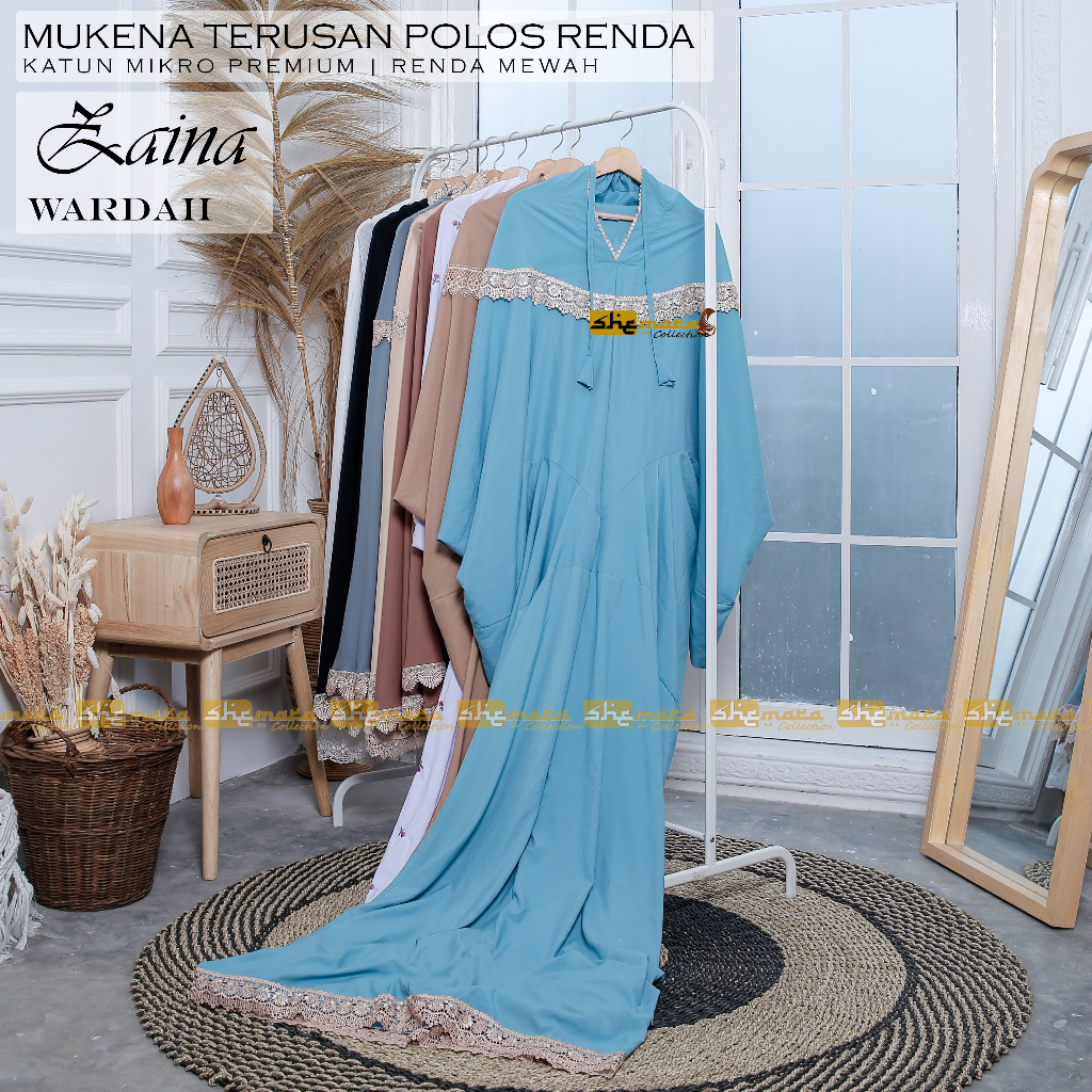 Mukena Terusan Dewasa Renda Katun Polos Premium [SheMara] - ZainaSeries