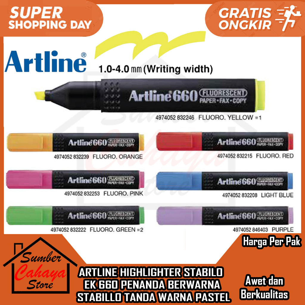 STABILO ARTLINE EK 660 HIGHLIGHTER STABILLO 1 KOTAK PENANDA BERWARNA PASTEL COLOR TANDA PENGINGAT WA