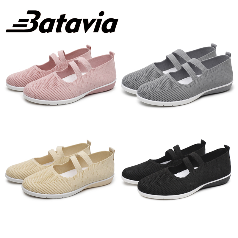 Batavia 2023 sepatu flat baru anyaman terbang sepatu wanita bertumit rendah nyaman sepatu kerja sepatu non-slip sepatu ibu sepatu pantofel A160