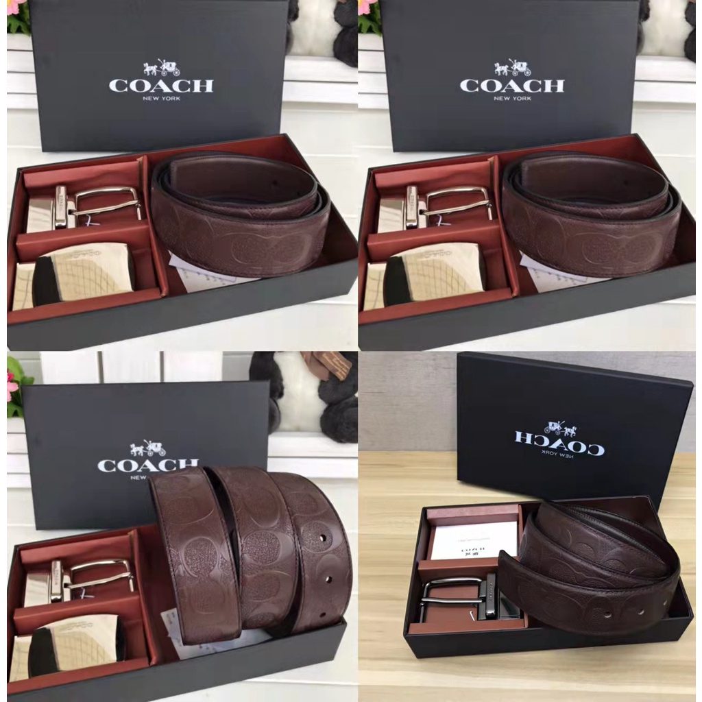 [Instant/Same Day] 55157 COACH's new belt material is cowhide embossed black with revolving head. Both sides can be freely cut. The size is length 120 and width 3.8.  108-CHB855157-6 nanpidai