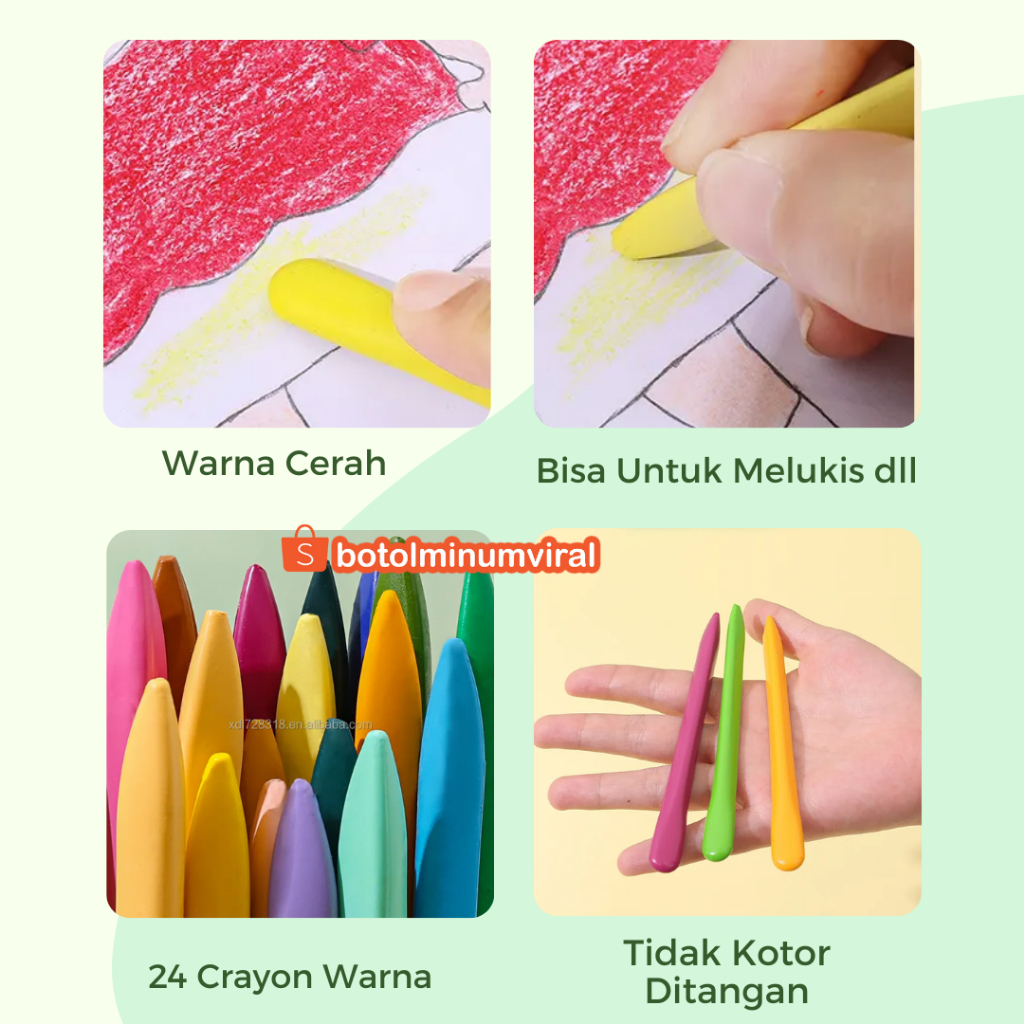 Crayon Anti Air Lab Triangle Anti Kotor Krayon Non Toxic Set 24 Warna