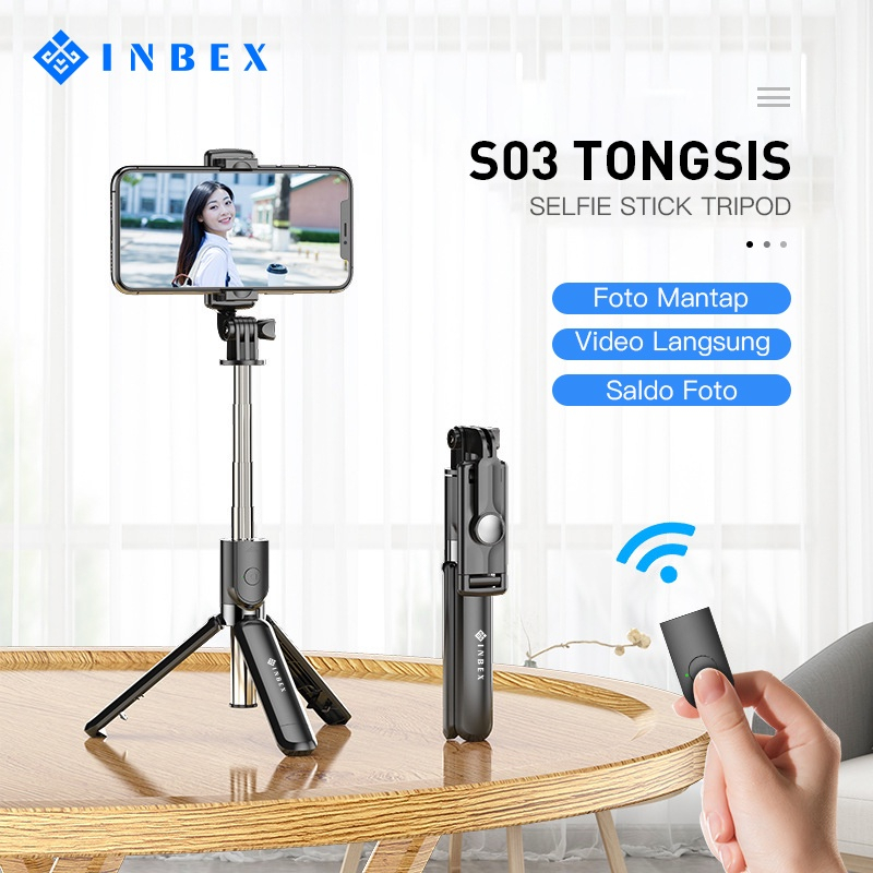 INBEX S03 Selfie Stick Tongsis Bluetooth Tripod 4 In 1/Tongsis Bluetooth selfie stick tripod