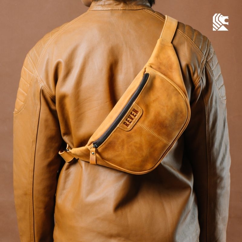 Waistbag Pria Cowok Tas Pinggang Slempang Bahu Bahan 100% Kulit Asli Keren Pria Laki-laki Model Dada Terbaru Jeiger Series Branded Original