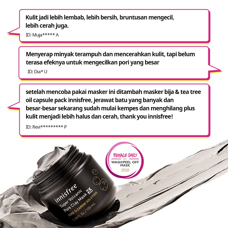 Innisfree Super Volcanic Pore Clay Mask 2X 100ml - Masker Wajah Untuk Perawatan Pori Besar &amp; Kulit Berminyak Inisfre Innisfre