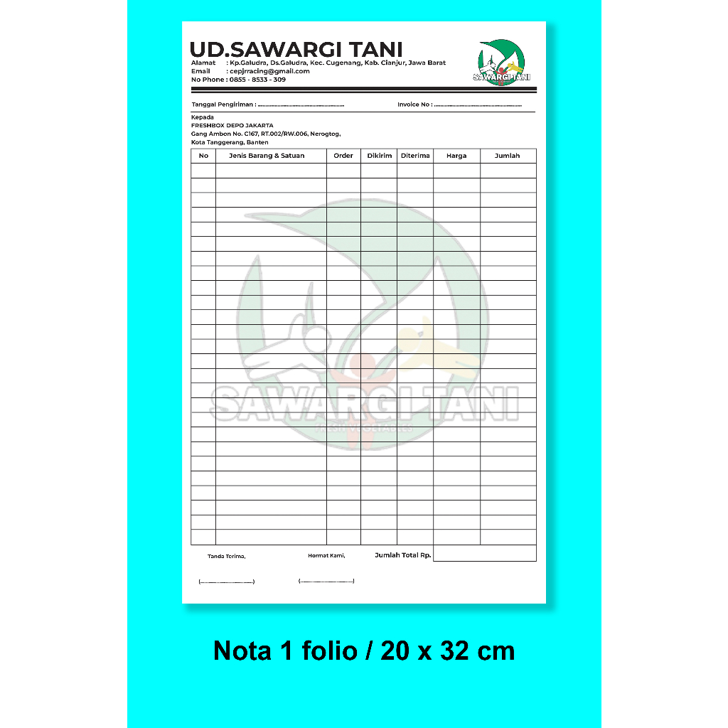 

Nota NCR 1 folio 3ply / rangkap 3
