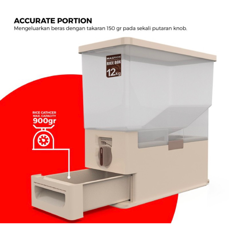 Tempat Beras 12KG Maspion / Wadah Tempat Penyimpanan Beras