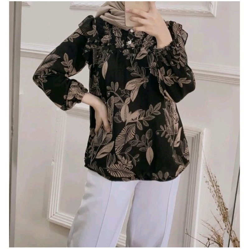 KEMEJA MEGAN /* BAJU KEMEJA WANITA MOTIF XL LD 105 - 110 CM / AMRELO BLOUSE  / BLOUSE WANITA