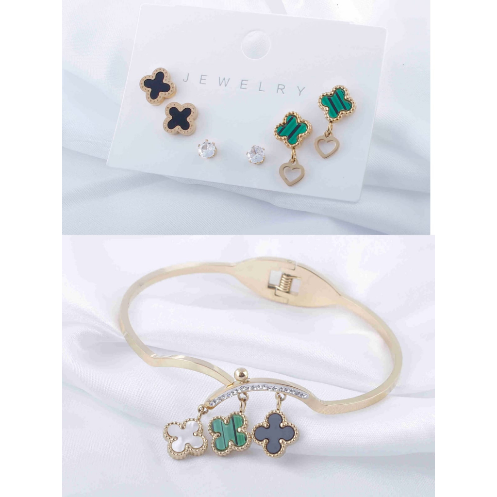 Set Perhiasan Titanium Gelang Dan Anting Warna Warni Cantik 8380/0235