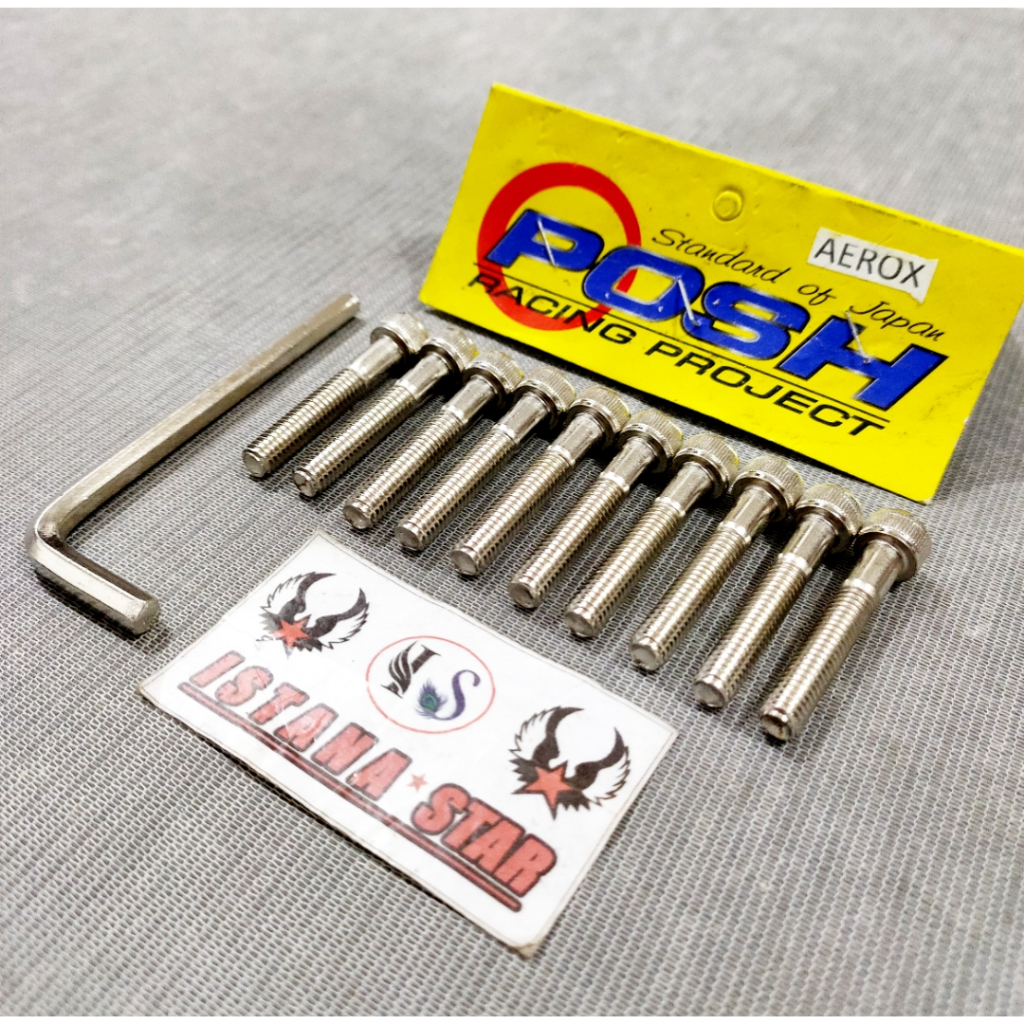 Baut Blok Mesin Aerox Full Set isi 10Pcs / Baut Blok CVT Aerox Full Set
