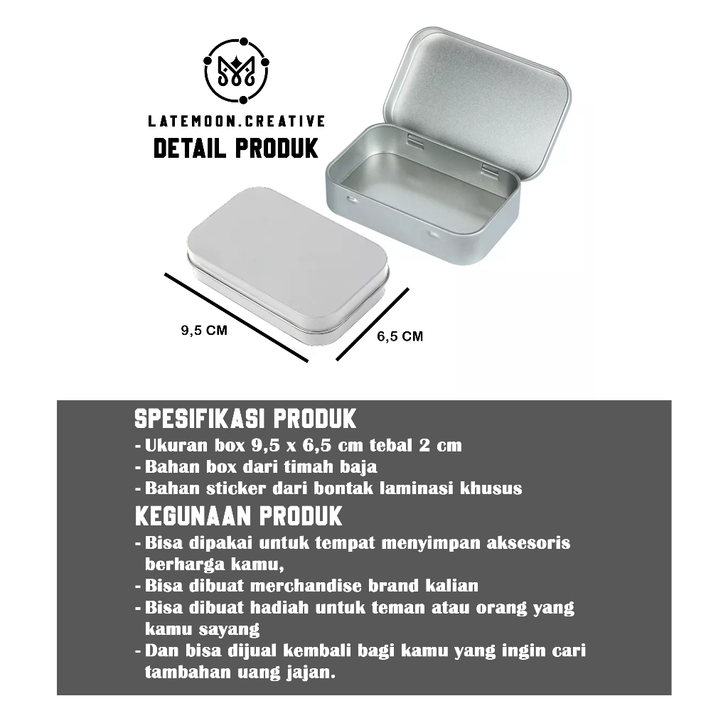 ( BISA COD ) TIN BOX SILVER HINGES POLOS UK 9,5 X 6 CM