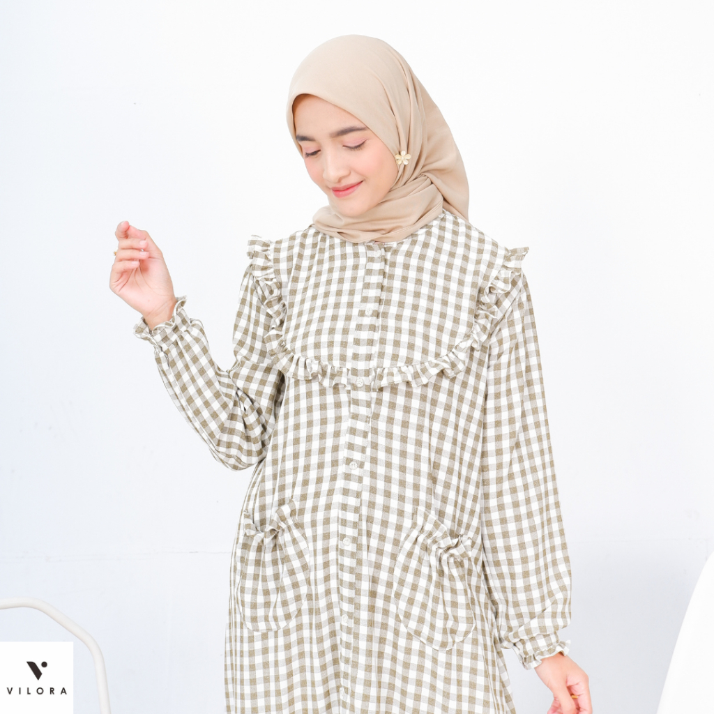 Vilora - Vahira Midi Dress (Midi Dress Kotak-Kotak)