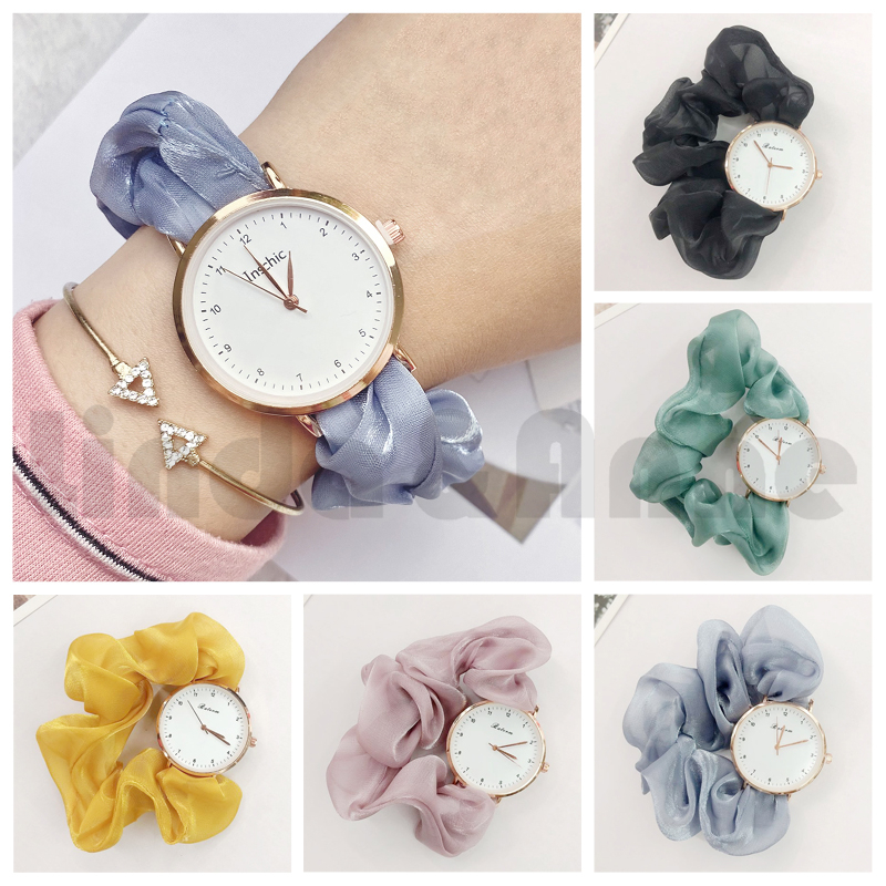 Jam Tangan Quartz Analog Casual Gaya Retro Wanita Bulat Gelang Watch Korean-Jam Tangan Srunchie