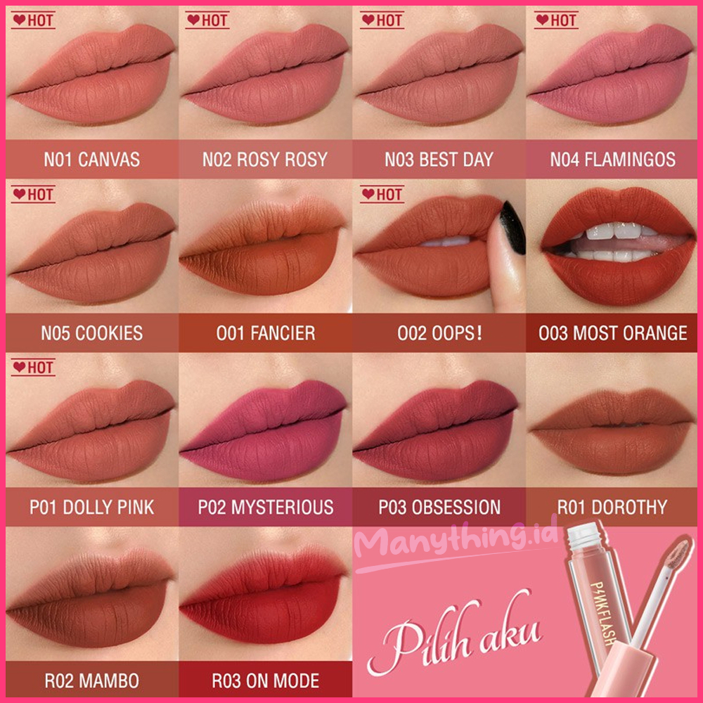 [BPOM] PINKFLASH Matte Lipstik Lembut Tahan Lama Pelembab Pigmentasi Tinggi 21Colors