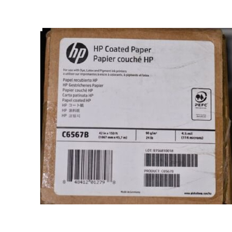 

HP Coated Paper C6567B 114microns(4.5mil) 90g/m2(24lbs) 1067mm x 45,7m