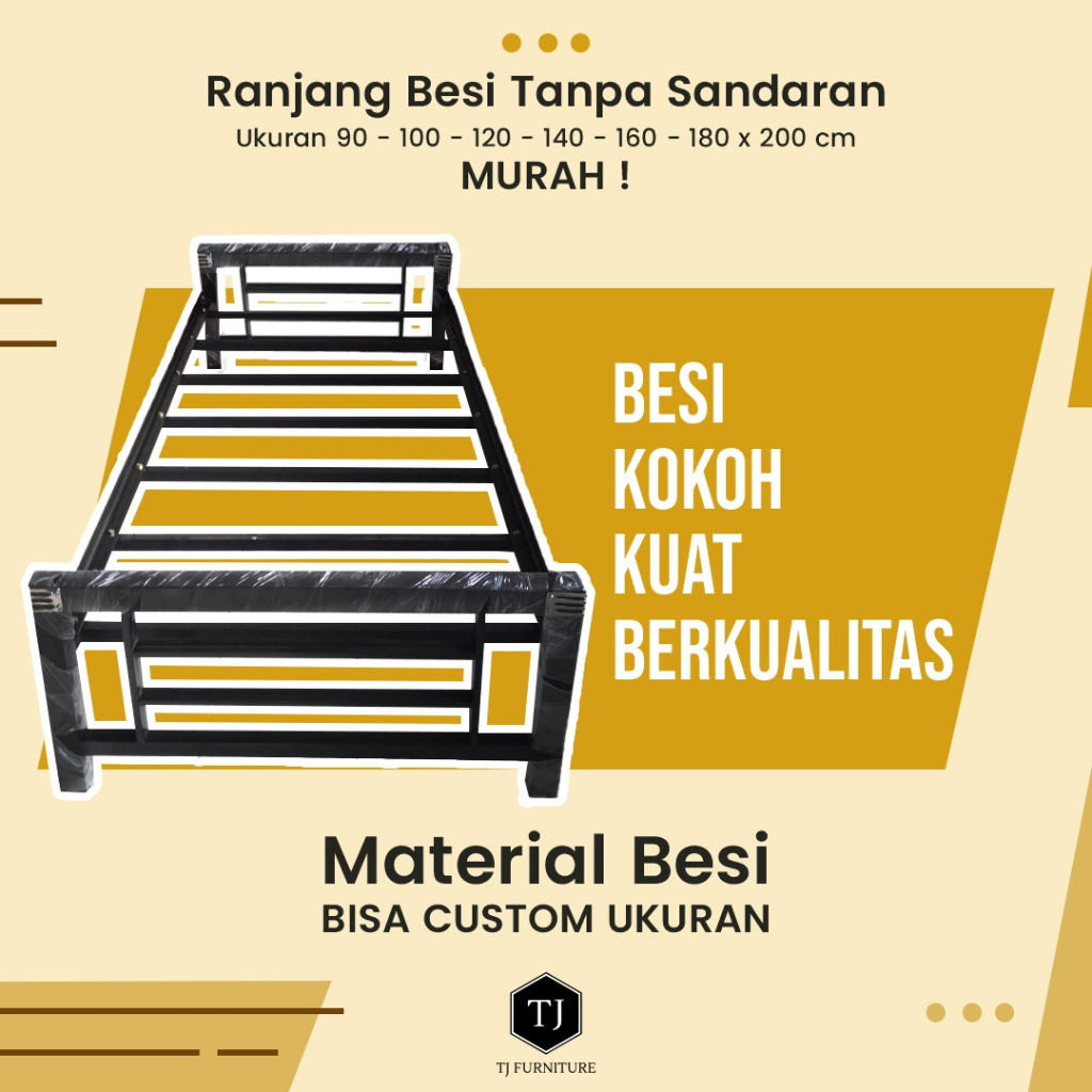 Ranjang Besi Tanpa Sandaran / Tempat Tidur Besi Tunjangan / Divan Besi / Medium Bed Minimalis 140x20