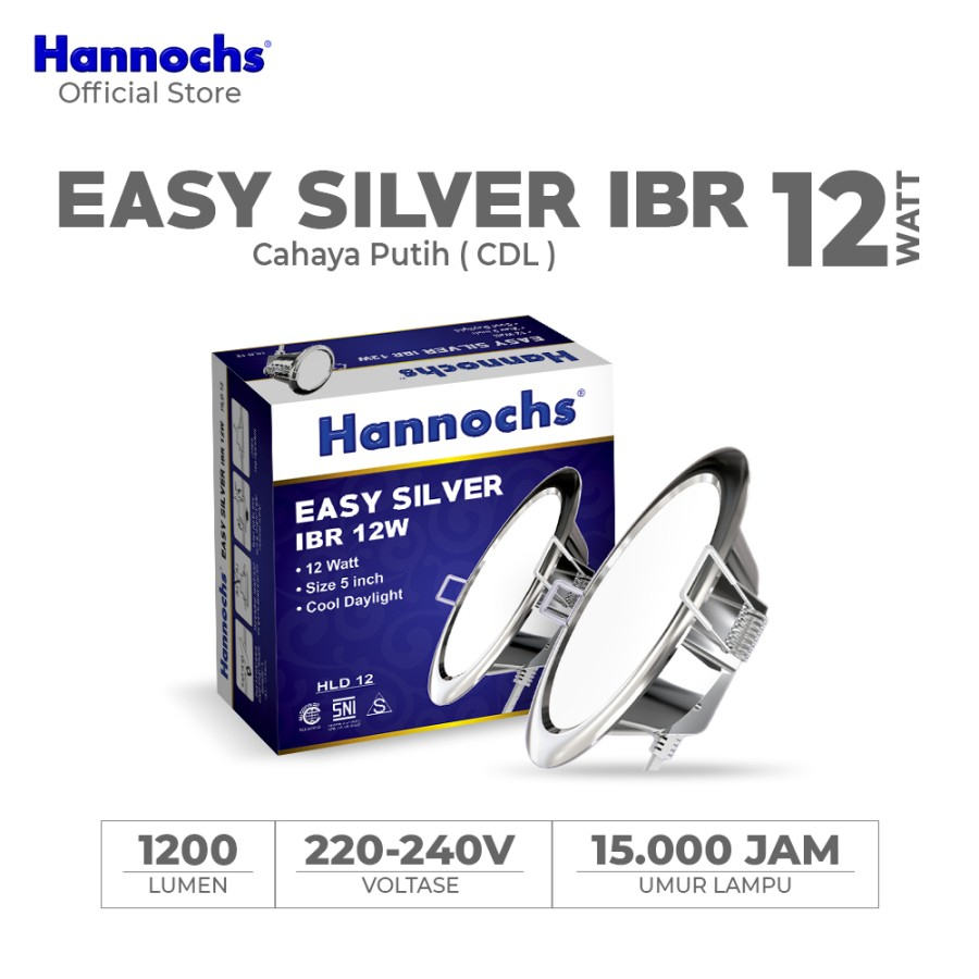 Lampu Downlight LED Hannochs Easy Silver 12W IBR CDL - Cahaya Putih