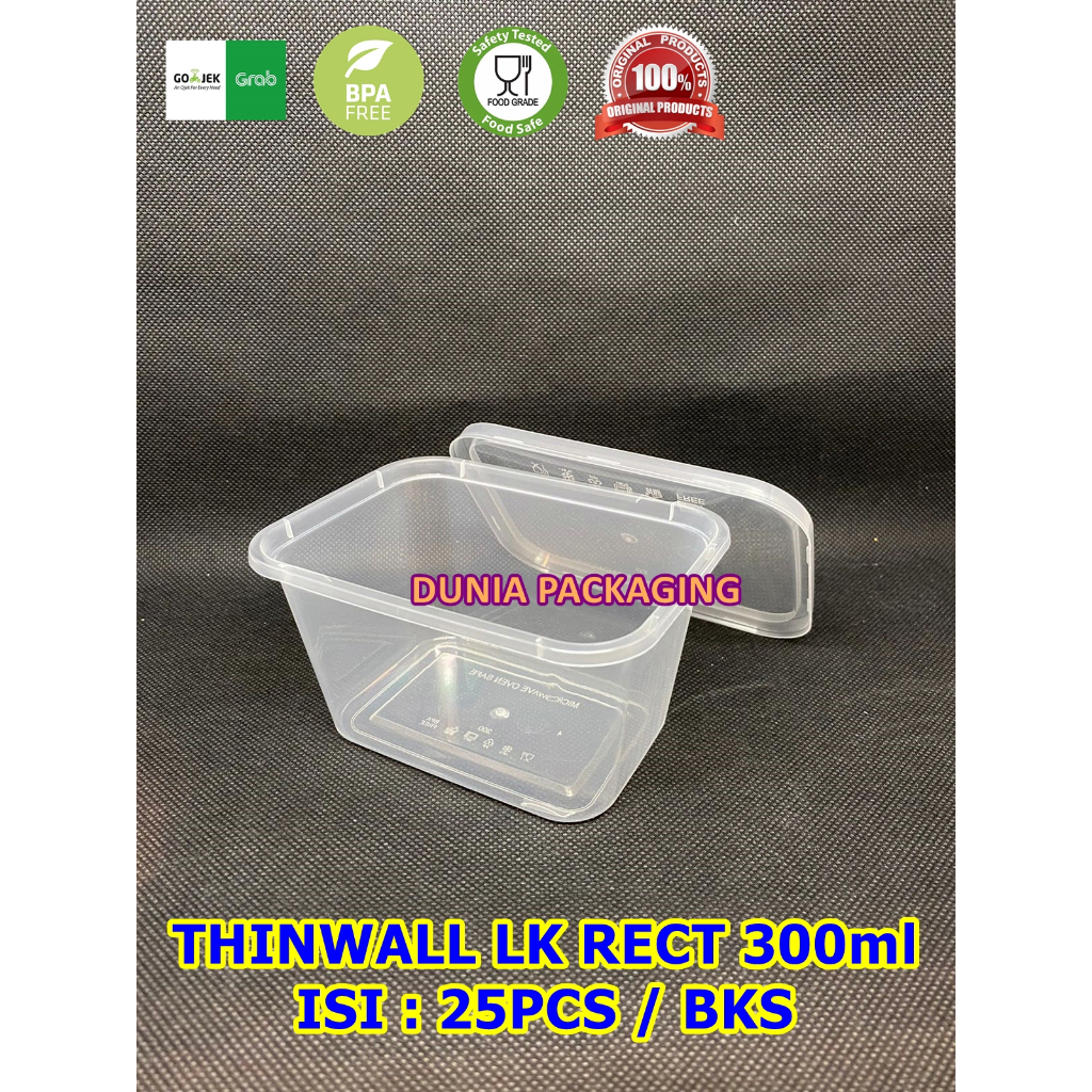 Thinwall LK 300ml Rect Pack Kotak Makan Plastik Cup Salad PUDING Medan