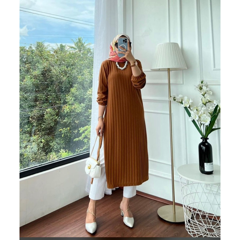 midi dress kaos knit lucya long tunik belah