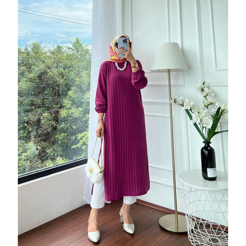 midi dress kaos knit lucya long tunik belah