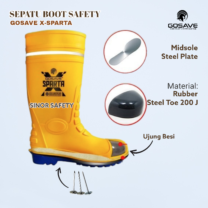 Sepatu Boot Safety Sparta X Gosave Ujung Besi dan Mid Sole Steel Plate