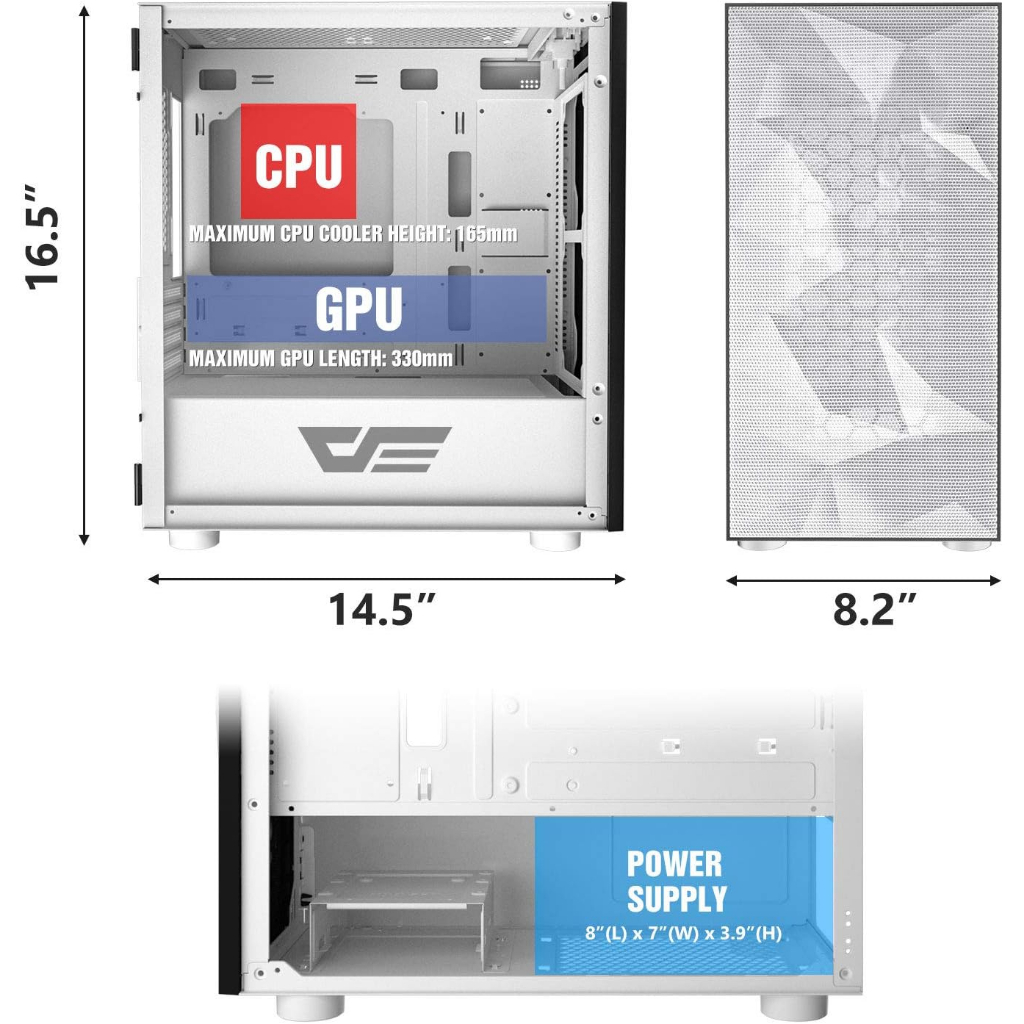 DarkFlash DLM21 Mesh White Micro ATX Casing PC