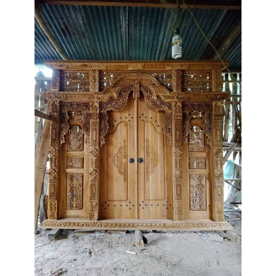 pintu gebyok rumah ukir jati jepara ukuran 3 meter