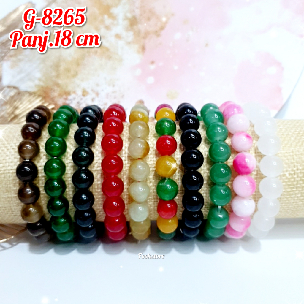 GELANG GIOK DEWASA MODEL ELASTIS NATURAL BATU GIOK WARNA UK 8mm