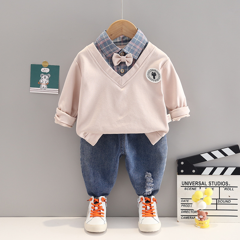 Setelan baju anak laki-laki keren MOTIF CAT CREAM &amp; GREY usia 6 bulan - 5 tahun pakaian baby ala korea-ananakstore