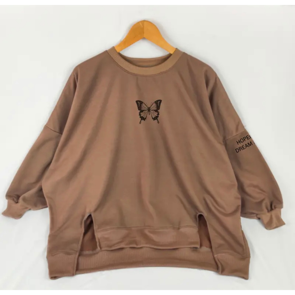 SWEATER XXXL OVERSIZE HOPELESS BUTTERFLY JUMBO NEALAH PINGGIR KOREAN STYLE BAHAN FLEECE