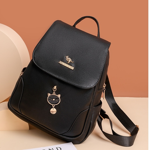 TAS RANSEL WANITA BACKPACK CEWEK PREMIUM KOREA GENDONG SEKOLAH KULIAH KERJA PUNGGUNG REMAJA KULIT HITAM MINGURIA TA764B5 IMPORT KEKINIAN MURAH BATAM BRANDED