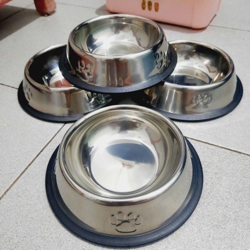 bowl stainless anti slip motif paw tempat makan hewan