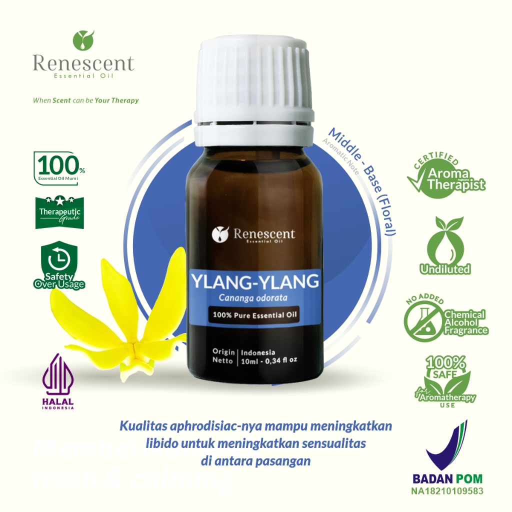 Renescent Ylang-Ylang Essential Oil 10ml Diffuser Aromatherapy Humidifier Air Purifier Lilin Aromaterapi