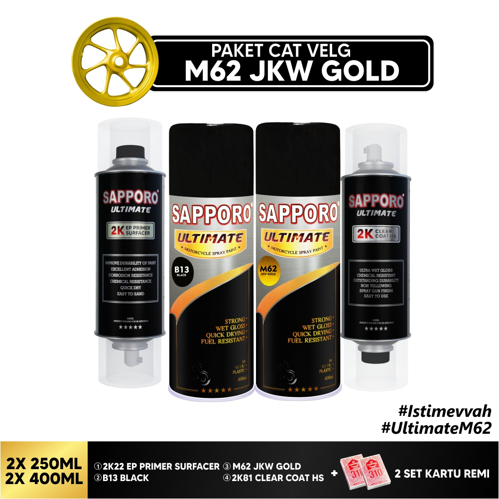 Paket Cat Velg M62 JKW Gold + FREE Kartu Remi / Sapporo Ultimate / Cat Spray Semprot Aerosol Terbaik