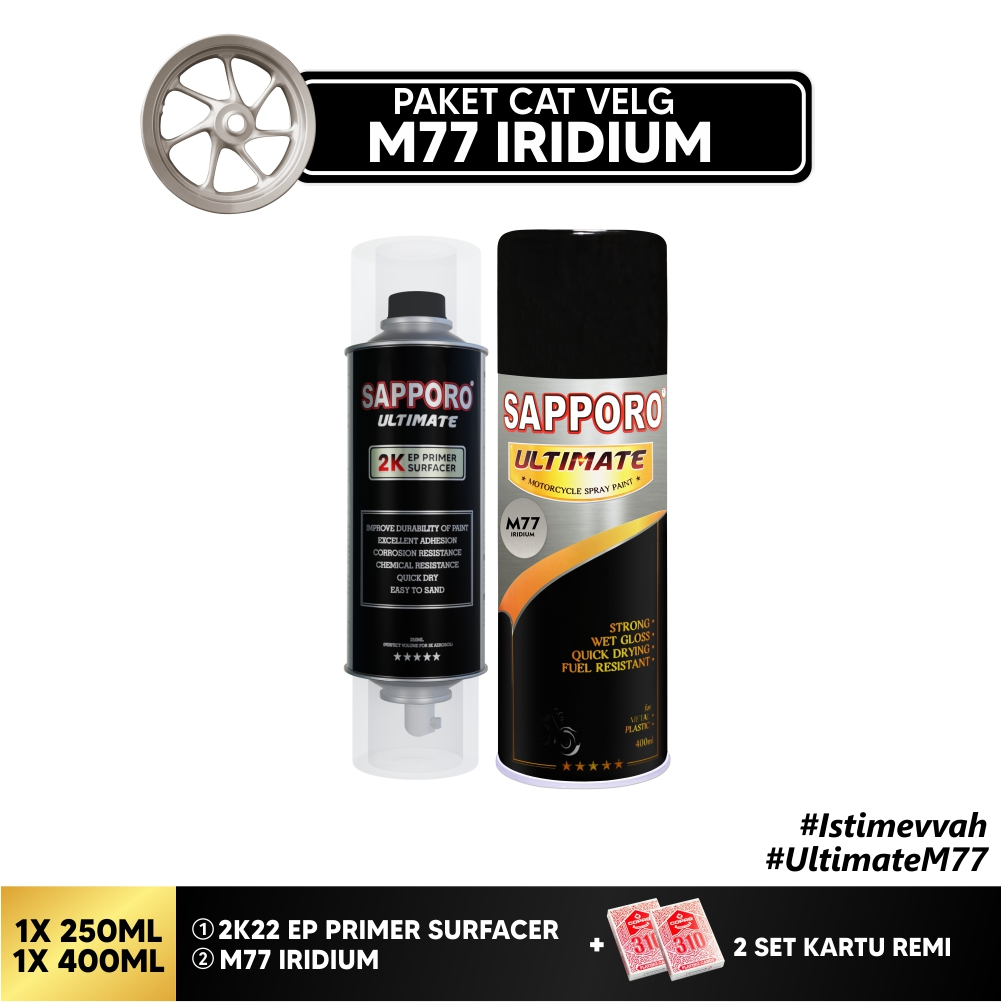 Paket Cat Velg M77 Iridium + Free Kartu Remi / Sapporo Ultimate / Cat Spray Semprot Aerosol Terbaik