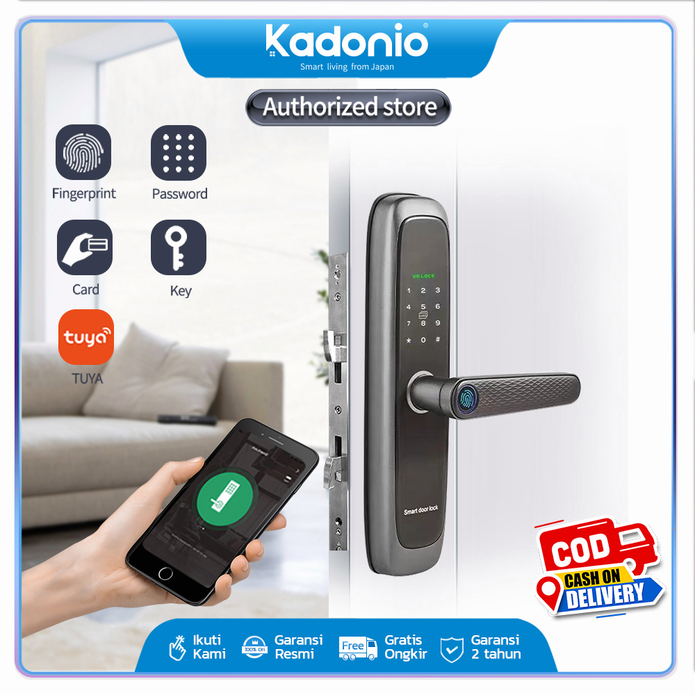 Kadonio kunci pintu sidik jari kunci pintar kunci pintu digital IC Card Smart Lock Sliding Door with Handle Kontrol App kunci pintu digital