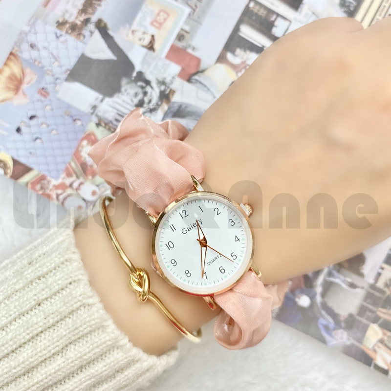 Jam tangan Wanita Kecil Analog Quartz Korea New Fashion Retro Scrunchie Watch