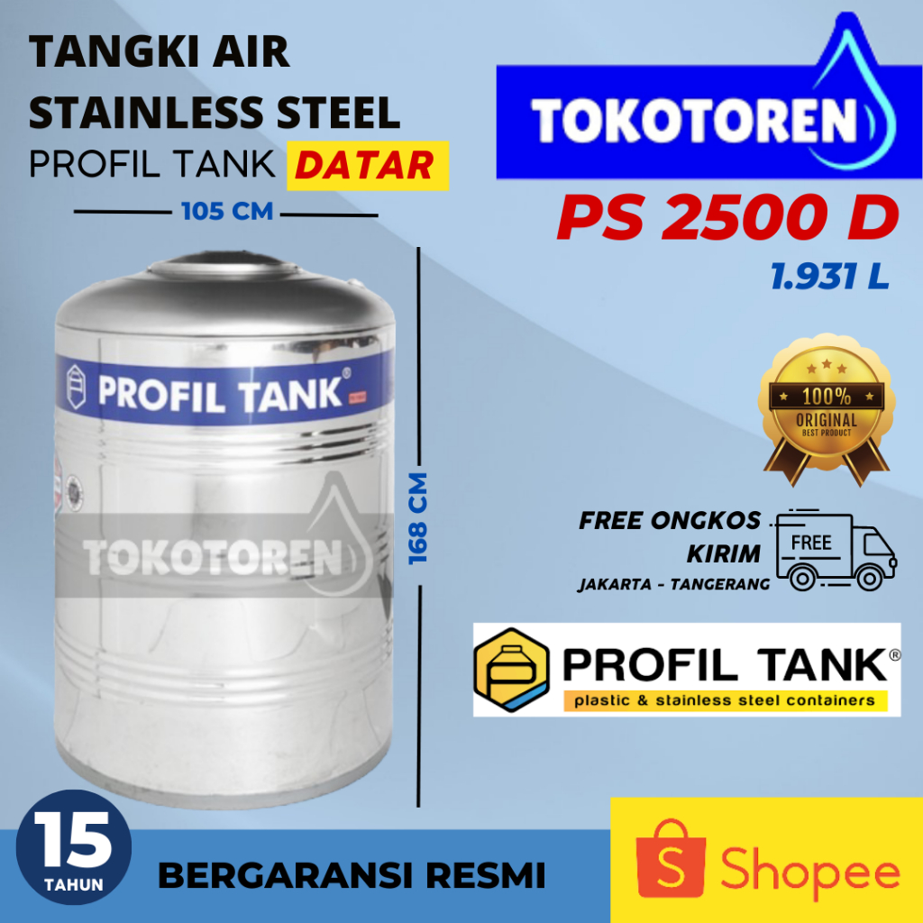 TOREN AIR STAINLESS PROFIL TANK PS 2500 DATAR GARANSI RESMI 15 TAHUN