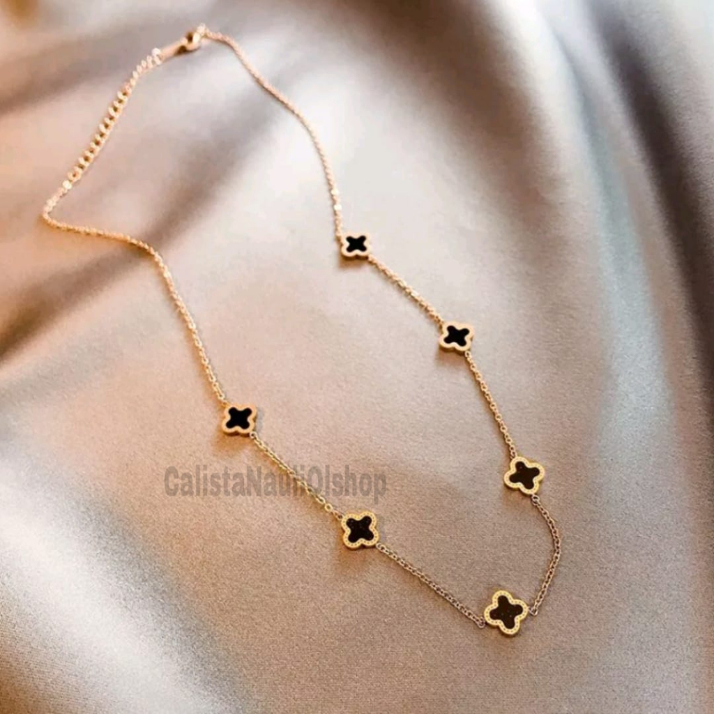 Kalung Titanium clvr bolak balik Bunga 6mm Blck  Fashion Korea Anti Karat Dan Anti Luntur (COD)