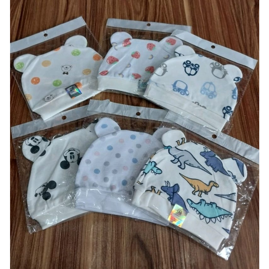 TOPI BAYI NEW BORN-TOPI BAYI MOTIF PUTIH-TOPI BAYI 0-3 BULAN