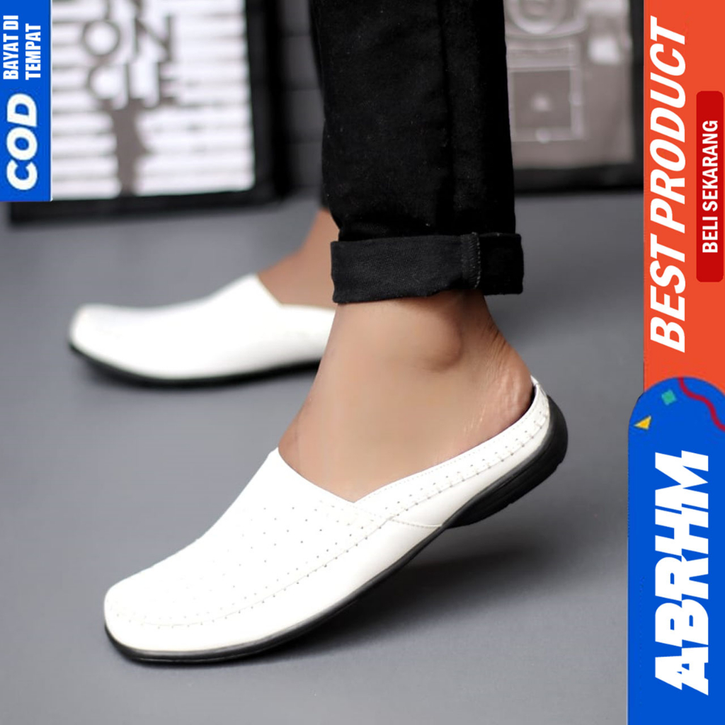 Sepatu Sandal Pria Slop Bustong Kulit Asli Selop Pria Abrhm Ervano