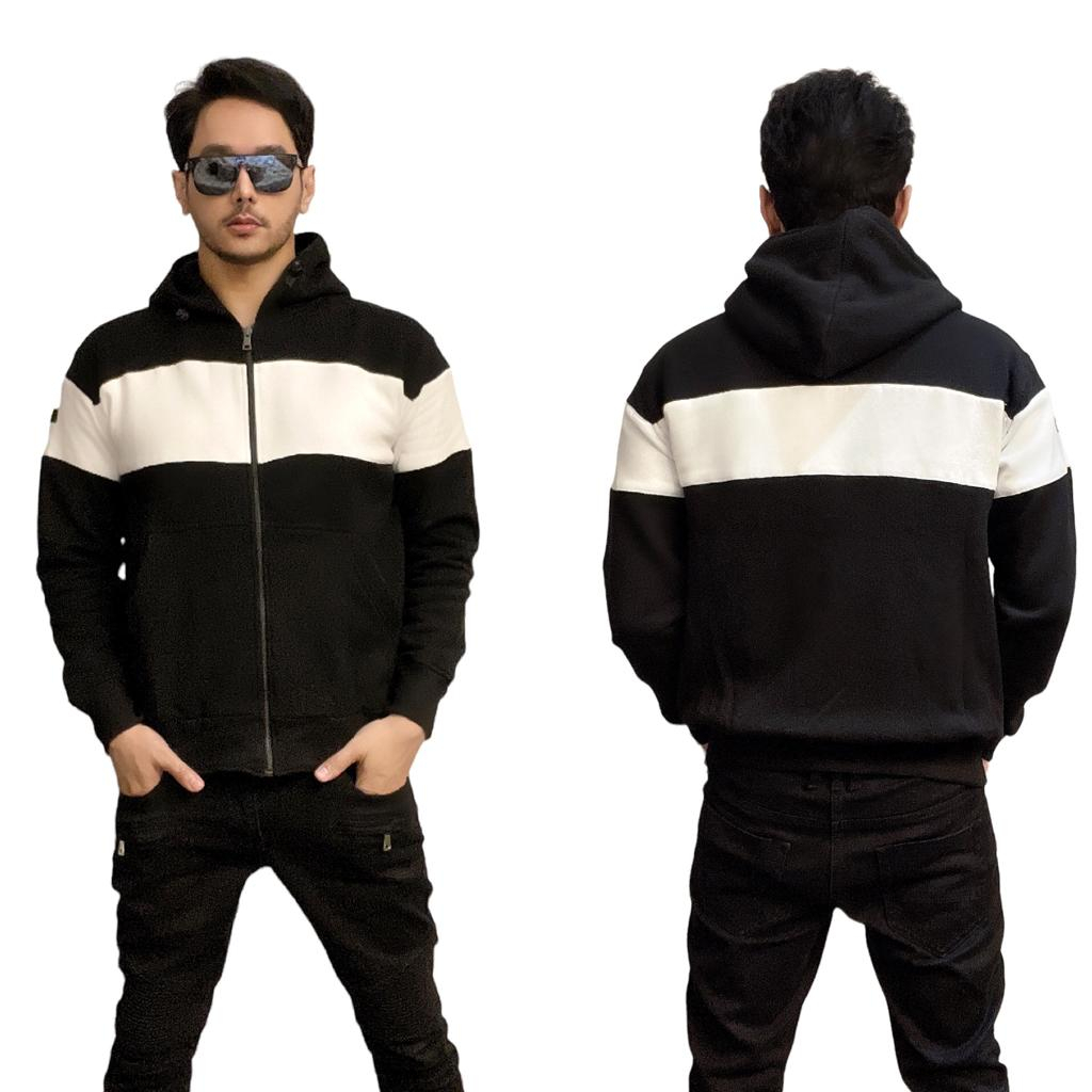 Jaket twotone Hitam garis tengah putih