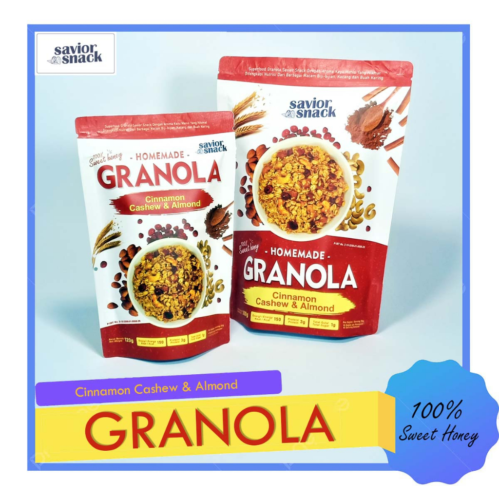 

GRANOLA by Savior Snack Makanan / Camilan / Cemilan Rasa Cinnamon Cashew & Almond