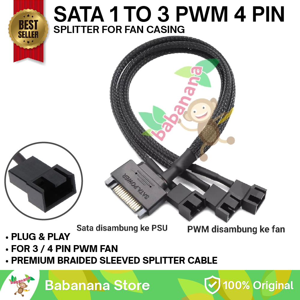 Kabel splitter 1 to 3 cabang fan hub sata pwm fan case pc adapter