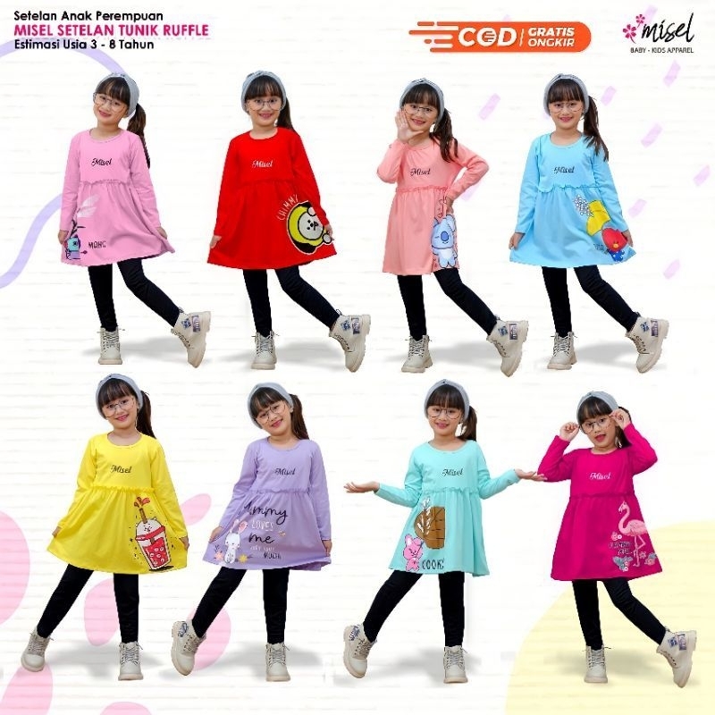 Setelan Baju Kaos Tunik Leging Lengan Panjang Anak Perempuan Misel 2 - 8 Tahun