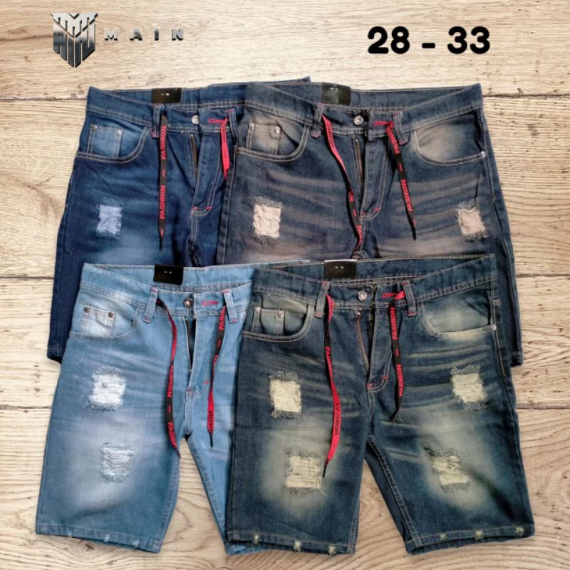 Jeans Sobek Ripped Stiker Celana Pria Pendek