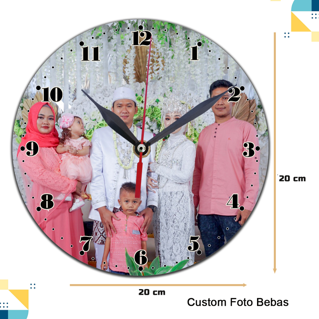 Jam Dinding Custom Foto Suka - Suka Bebas Ukuran 20x20