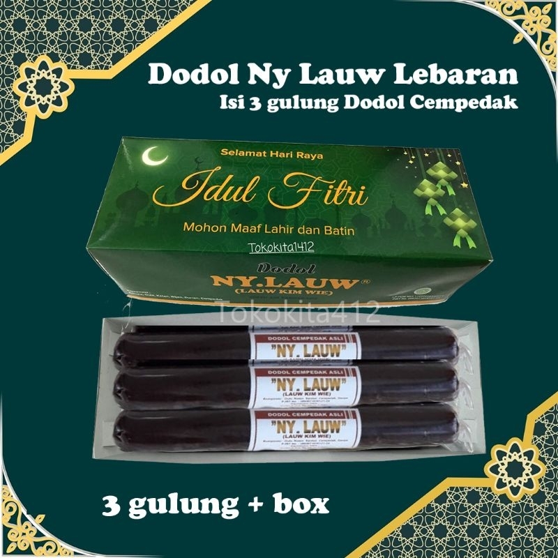 Dodol Lebaran Idul Fitri isi 3 gulung + Box Hampers Hijau Ny Lauw Halal