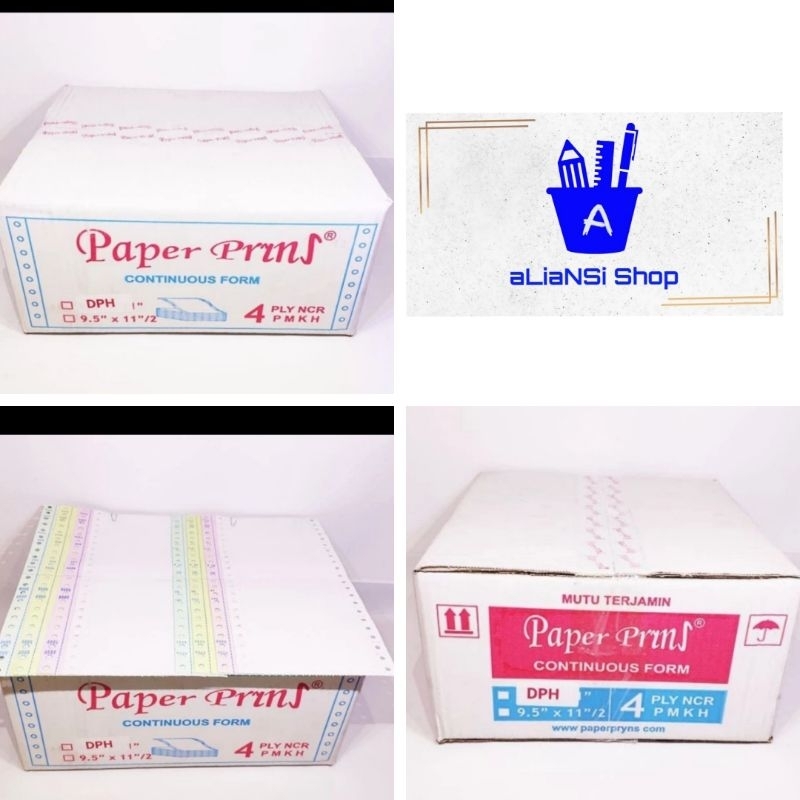 

Continuous Form 9,5"/2 x 11"/2 (4 PLY) bagi 4 - merk PAPERPRYNS