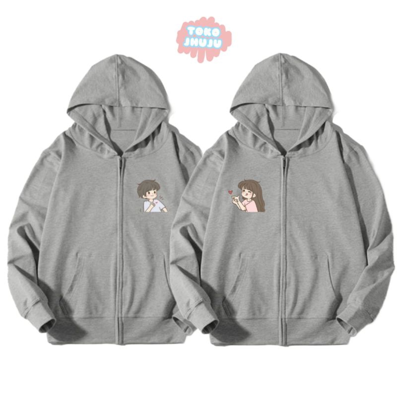 Hoodie ZIPPER Couple  Pasangan Cewe Cowo Kartun Logo Kecil